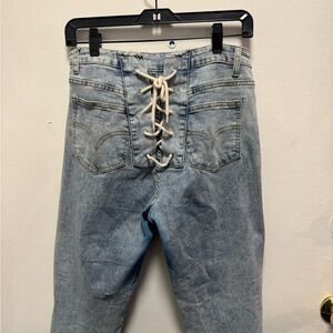 Women's Light Blue Lace-Up Jeans